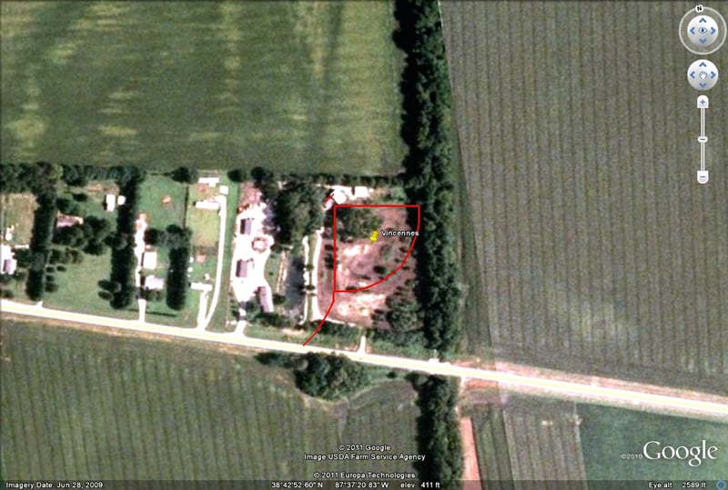 Google Earth image with outline of site-now a private residence