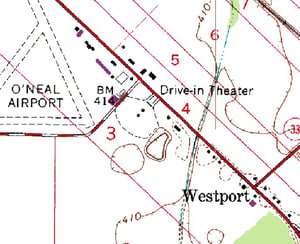 Topo map of the Vincennes-Lawrenceville Drive-in