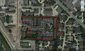 Google Earth image with outline of former site-now Richfield Apartments