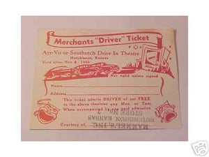 Merchants Pass for the "Ayr-Vu" and "Southutch" Drive-Ins in Hutchinson, KS. Note the spelling!