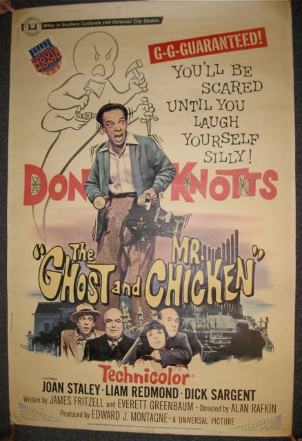 Poster from Don Knotts movie, The Ghost and Mr. Chicken. Has AYR VU stamped on it, front and back.