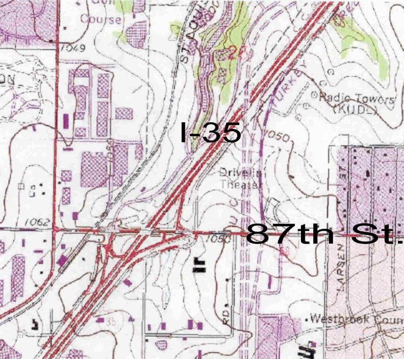 This is an old map that still shows the location of the New 50 drive-in at 87th & I-35