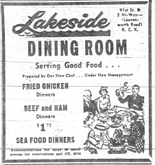 Ad for Lakeside Dining Room which was a feature of Lakeside Drive-in.