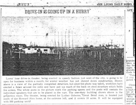 Newspaper article anouncing construction of drive-in.