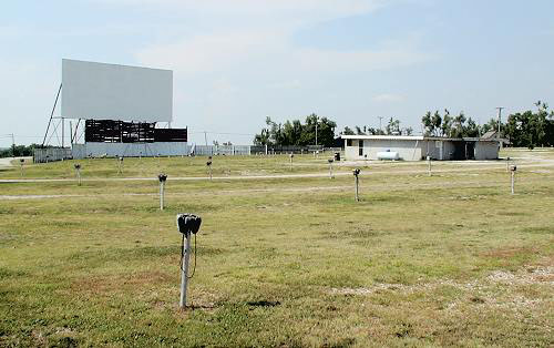 Tower, concession stand and field for Midway Drive-In.