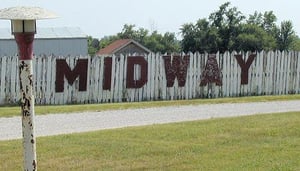 Entryway sign at the Midway Drive-In