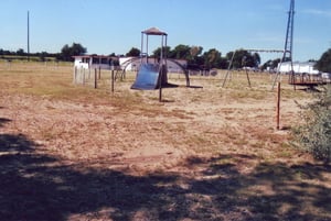 Concession building with playground in front
