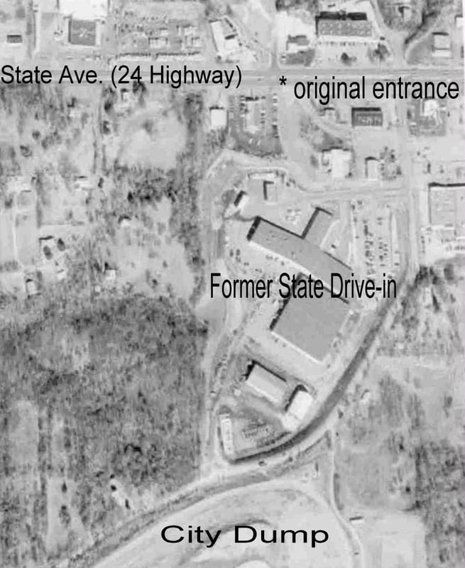 Aerial view of former State Drive-in. I only lived one mile from this one and only saw one movie there. The Karate Kid. My parents never took us to movies, and oh especially not DRIVE-INS. I remember sitting outside my house at night and listening to tire