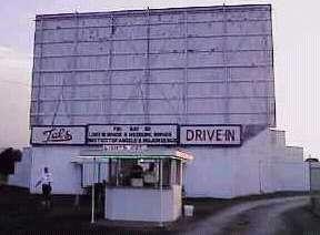 ticket booth, manned and ready to serve customers at sunset.... (orig. from driveinmovie.com)