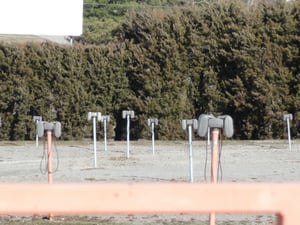 Speakers on the poles waiting to be used