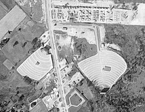 Aerial photo showing both the Circle 25 and Family drive-ins. The Family is on the left, and the Circle 25 is on the right.