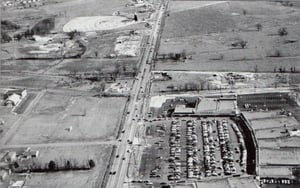 Shelbyville Road in Louisville with Shelbyville Road Plaza and East Drive-in. Pre-Watterson Expressway.