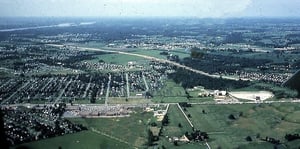 Shelbyville Road in Louisville with Shelbyville Road Plaza and East Drive-in. Prep for Watterson Expressway evident to the upper right.