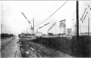 Shelbyville Road in Louisville with the East Drive-in. Labels are possibly having to do with surveying for Watterson Expressway.
