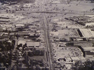 Shelbyville Road, showing the shopping center that replaced the East Drive-in in the upper left.