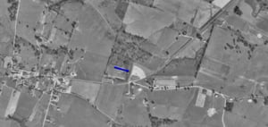Aerial photo from 1959 of drive-in location on US 60, .5 mile east of Harned, Kentucky.