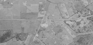 Aerial photo from 1960 of drive-in location on US 60, 1 mile east of Irvington, Kentucky.