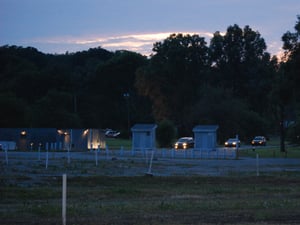 Cars arriving at the ticket booths.