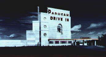 screen tower, box offices, and entrance; this picture is a mural painted on a downtown Paducah wall by John Morningstar