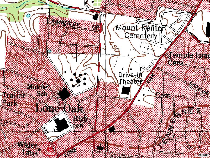 TerraServer map of former site on US-45 at Plantation Drive