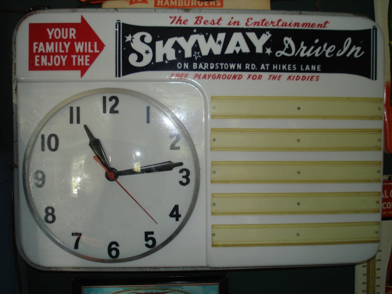 Menu clock from the Skyway Drive In Louisville, KY concession stand.