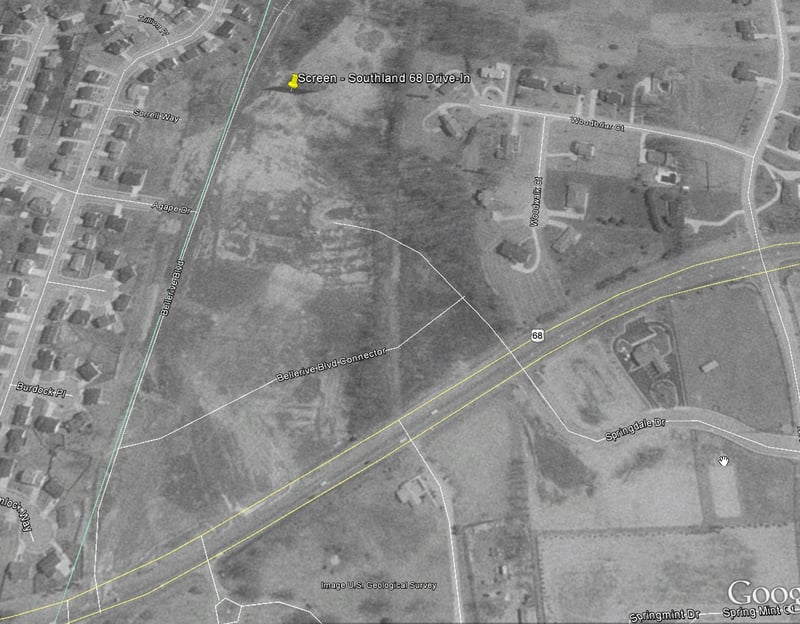 Noticed the old Southland 68 viewing screen while looking theough the Google Earth archive. Look close and you can see where the concession stand once stool.