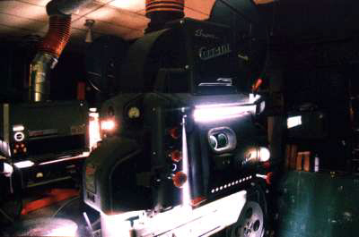 Inside the projection booth... this is what the lone remaining carbon arc lamphouse looked like after I brought it back to life. For the most part, knowledge of this technology was lost several generations of projectionists ago. Potential relief projec