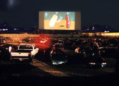 Intermission, 1997.  Filmack's Variety Show clock is on the 120 ft-wide screen.  The theatre was just months away from being bulldozed into the ground.