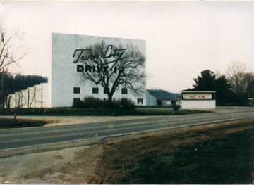 The front of the Twin City Drive-In in Horse Cave, KY., not long before it was demolished.