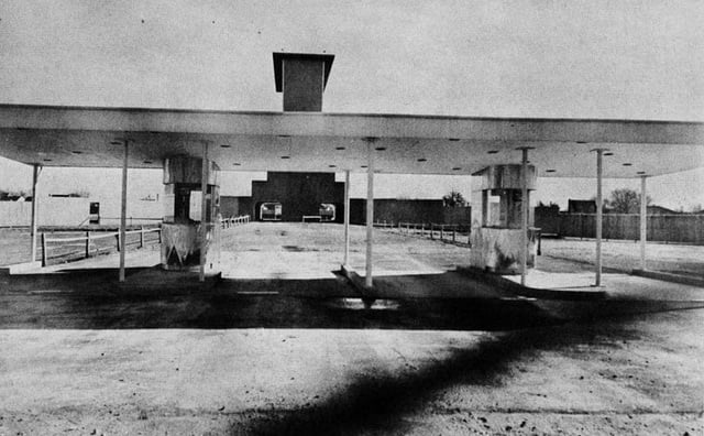 Twin drive-in ticket booths.
