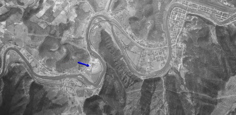 Aerial photo from 1952 of drive-in location on Dayhoit Rd at Trailer Park.