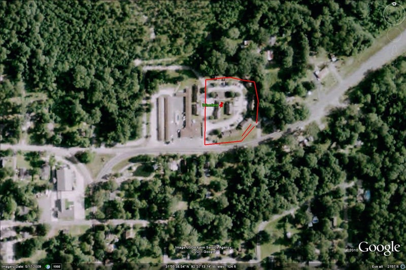 Google Earth image with outline of former site