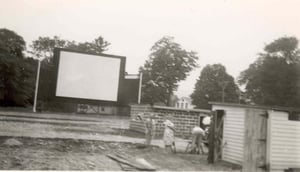 The screen, projection, and refreshment booths.