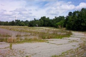 View of rear of lot.  Box office in the middle and side building on the right.