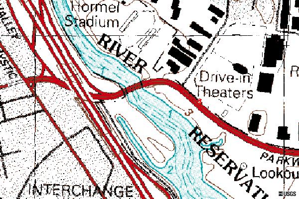 Topographical Map. Depicts where Drive-In used to be