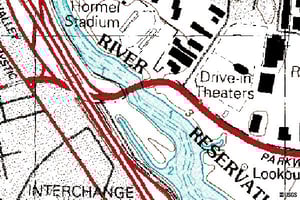 Topographical Map. Depicts where Drive-In used to be