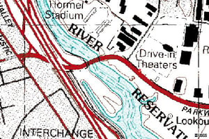 Topographical Map. Depicts where Drive-In used to be