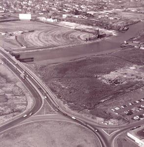 Aerial view of the Wellington Circle Drive-In taken approximately 1965.