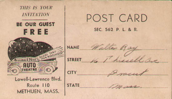 Guest pass and reverse side of a post card.