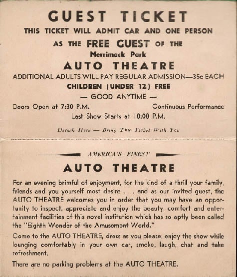 Guest ticket with advertising blurb.