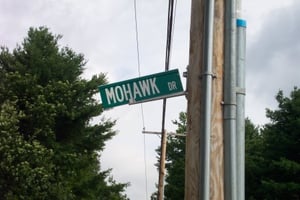 Street sign indicating the former theatre entrance road.  This now leads to a housing development.