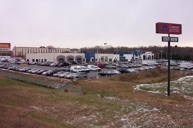 Car dealerships that now occupy the former site.