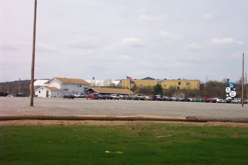 view of former concession stand and marquee taken from base of remaining screen.