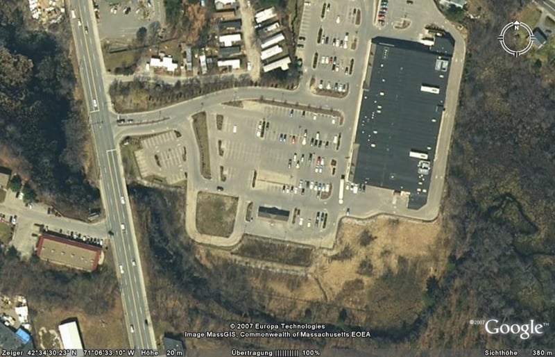Aerial view of former drive-in site with today's shopping center