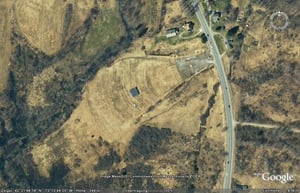 Aerial view of the drive-in site with the bushes and screen removed