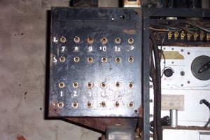 close up of equipment rack in projection booth