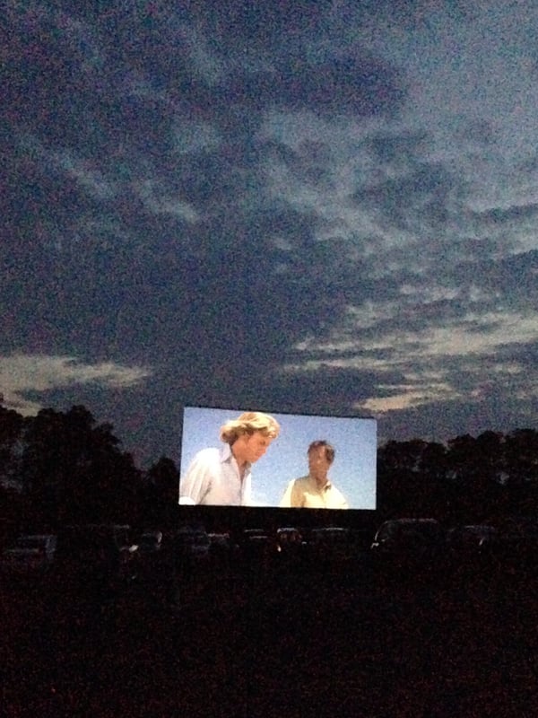 End of season drive-in movie. Classic theater, classic film Jaws