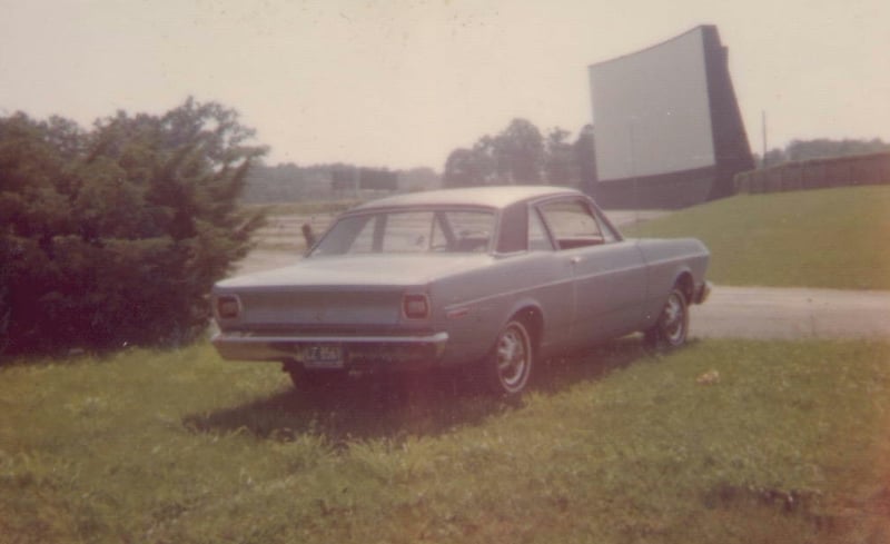 This is a photo of my 1968 Ford Falcon at the Timonium Drive-In with the screen in the background. I was the assistant manager at TDI at this time.