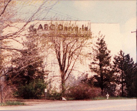 Screen rear.  Neon letters glowed a sharp red at night.


