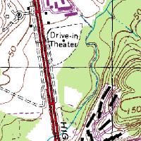 topographical map showing the location fo the drive-in